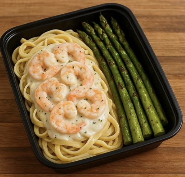 Shrimp Alfredo with Roasted Asparagus
